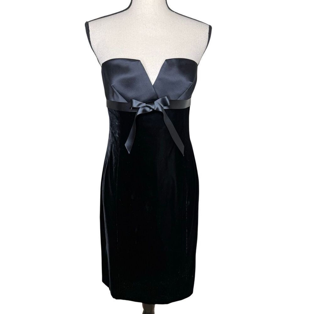 Robert Best Dress Black Velvet/Satin Empire Waist Strapless Sz8 Classic Elegant